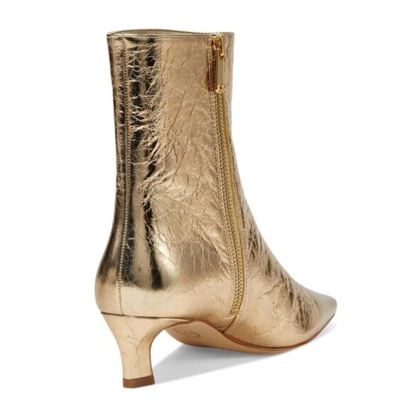 NEW Michael Kors Cosmo Crinkle Metallic Leather Kitten Heel Booties in Gold - Picture 4 of 4